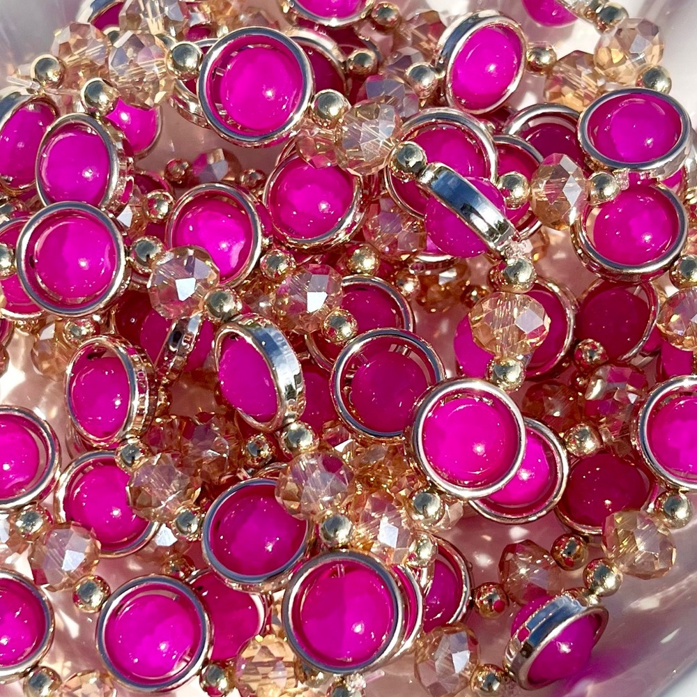Fuchsia Saturn Glass Beaded Bracelets NWOT